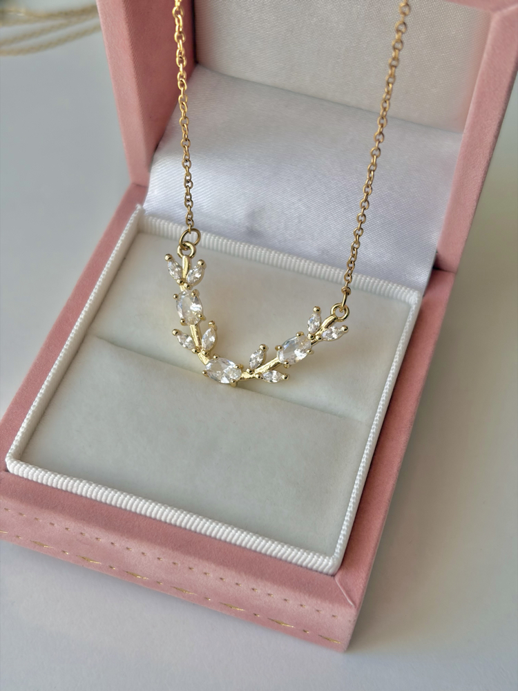 Crystal Tulip Çelik Kolye | Gold
