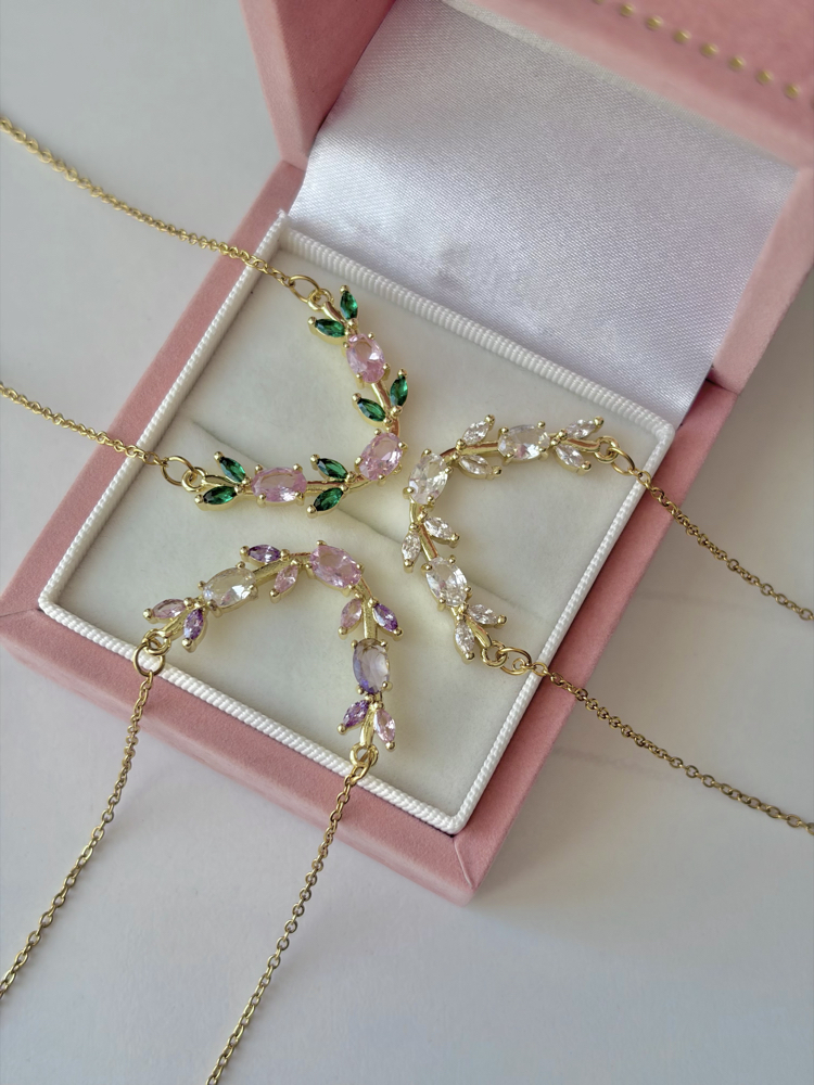 Crystal Tulip Çelik Kolye | Gold