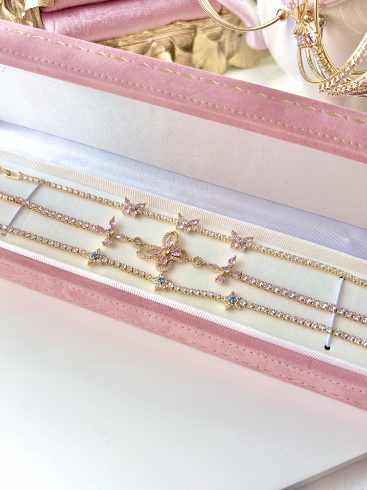 pink butterflies vip bileklik | gold