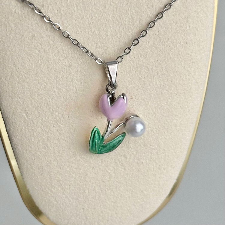 Pearly Tulip Çelik Kolye | Gold