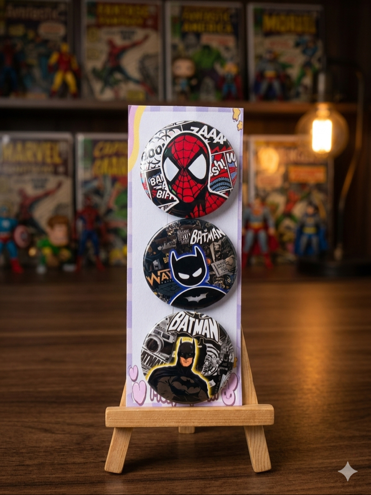Spiderman batman rozetler 3 adet