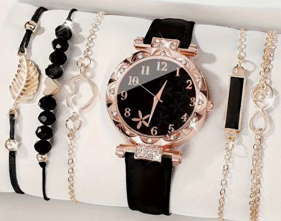 Kadınlar için Elegant Kuvars Kol Saati ve Bileklik Seti - 6 Parça