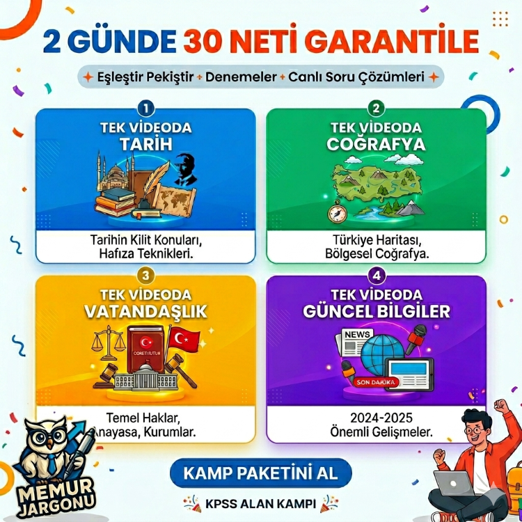 2026 KPSS GENEL KÜLTÜR KAMPI +30 NET ÖSYM HER SENE SORAR 4-5 AĞUSTOS KAMP YAYINI 