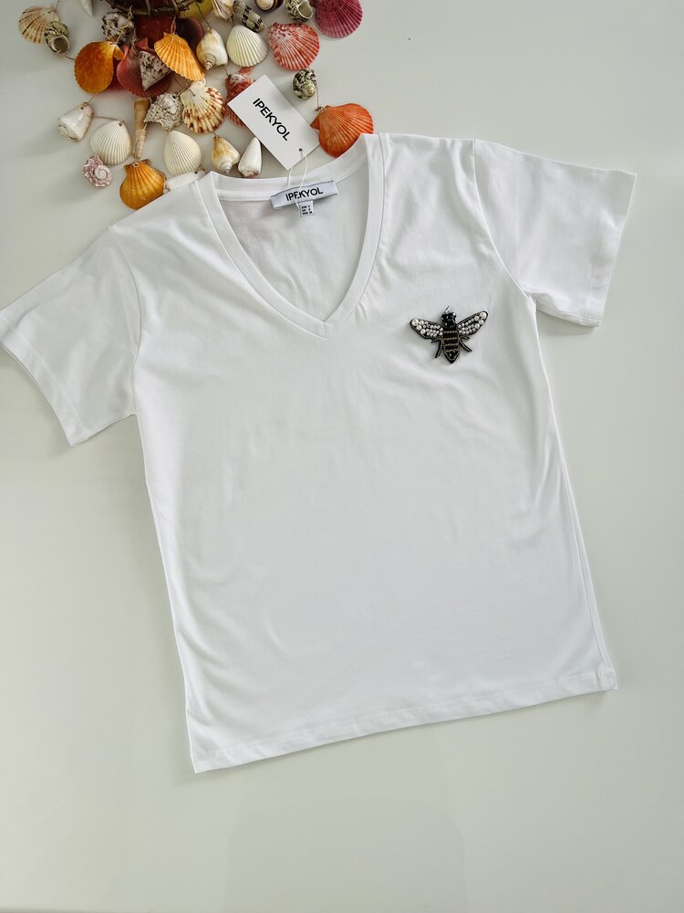 ARI TAŞ İŞLEMELİ V YAKA TSHIRT