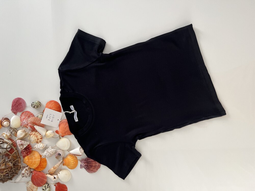 SİYAH BİSİKLET YAKA KADIN TSHIRT