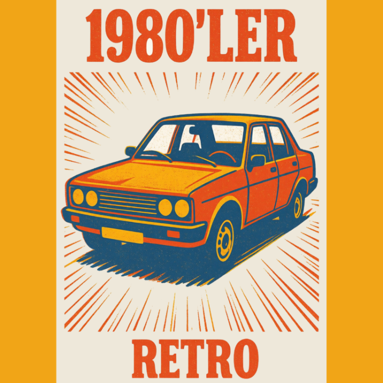 1980'ler Retro Klasik Araba Dijital Poster - Nostaljik Duvar Dekoru A4 PNG (İndirilebilir Ürün)
