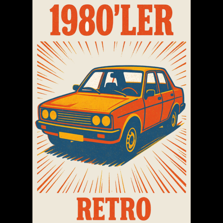 1980'ler Retro Klasik Araba Dijital Poster - Nostaljik Duvar Dekoru A4 PNG (İndirilebilir Ürün)