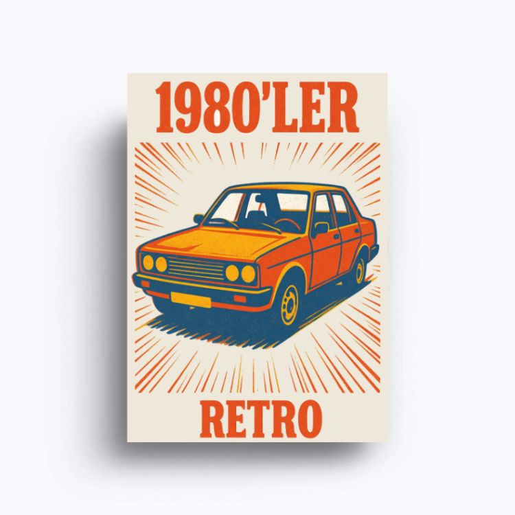 1980'ler Retro Klasik Araba Dijital Poster - Nostaljik Duvar Dekoru A4 PNG (İndirilebilir Ürün)