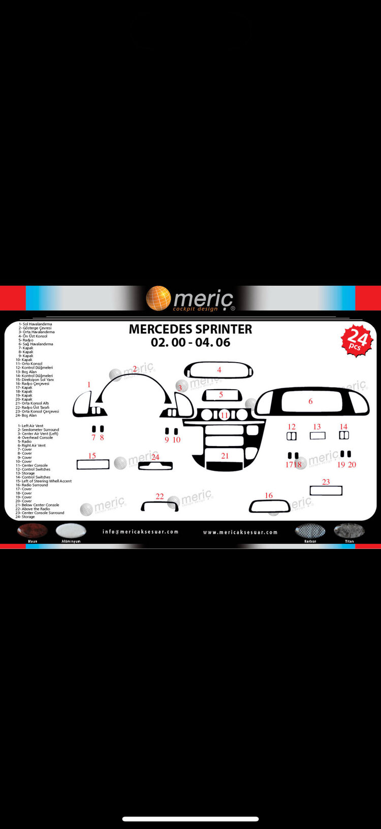 Mercedes Sprinter 2000-2006 24 parça maun kaplama 