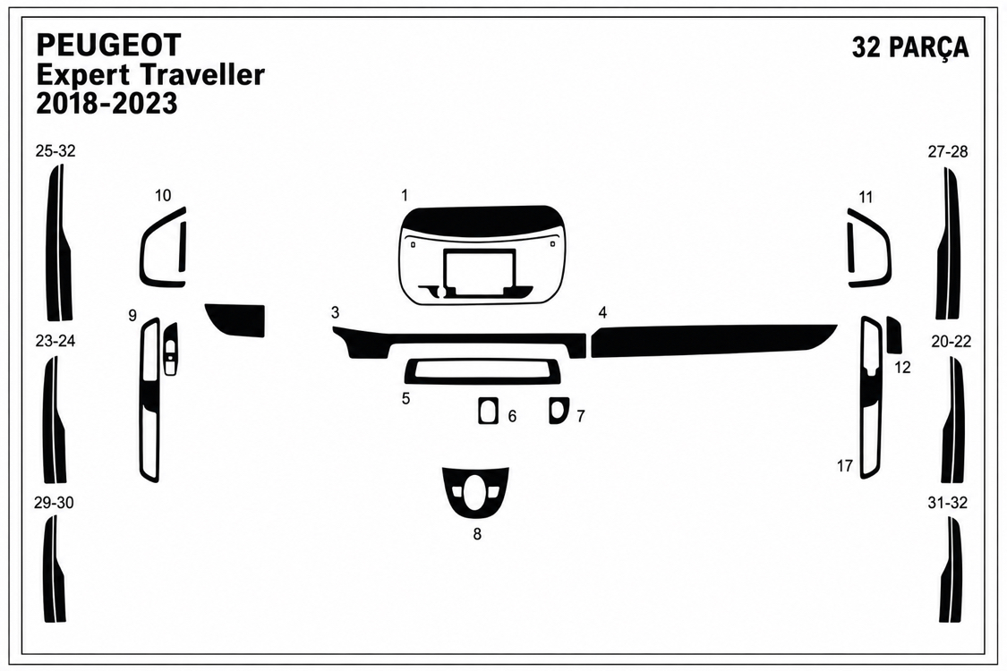 Peugeot Expert Traveller 2018-2023 32 Parça full set