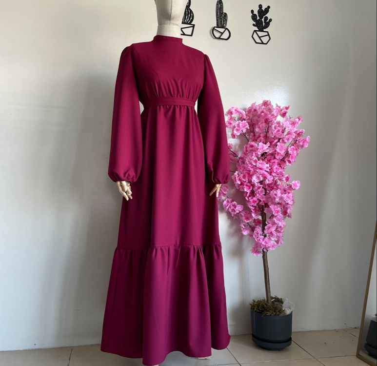 Fişne rengi elbise modeli 