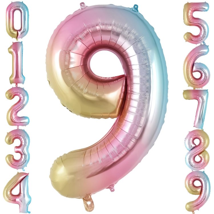 34 İNÇ RENKLİ 9 FOLYO RAKAM BALON 