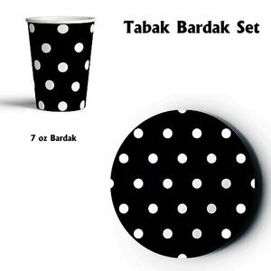 TABAK BARDAK SİYAH ÜSTÜ BEYAZ
