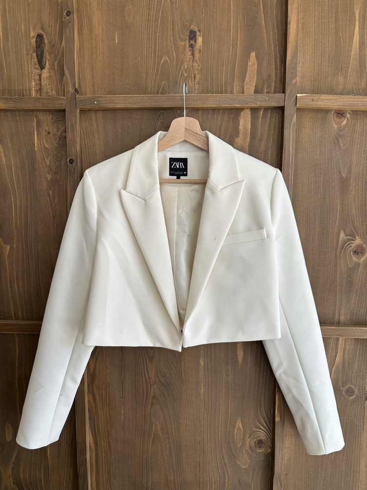 Kreş crop ceket krem 