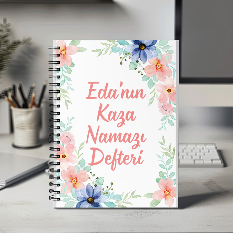 Kişiye Özel Mavi Çiçekli Kaza Namazı Defteri