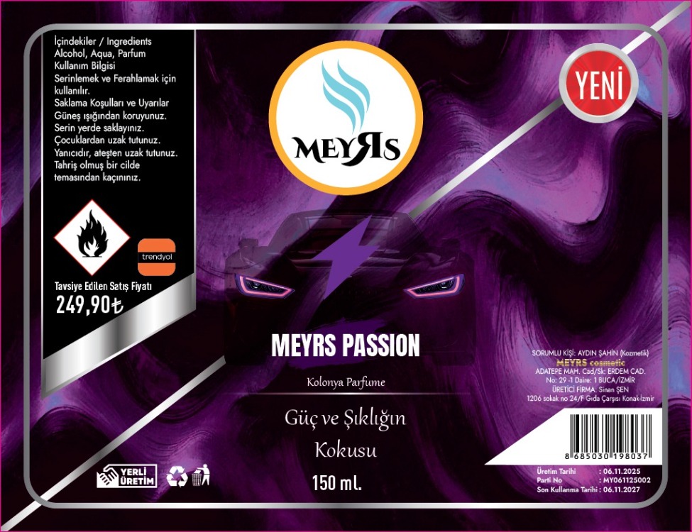 MEYRS 4’lü Parfümlü Kolonya Seti 150 ml – Aqua / Passion / Love / Black – Kalıcı Koku