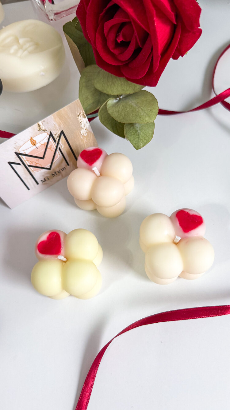 3’lü kalp detaylı bubble mum