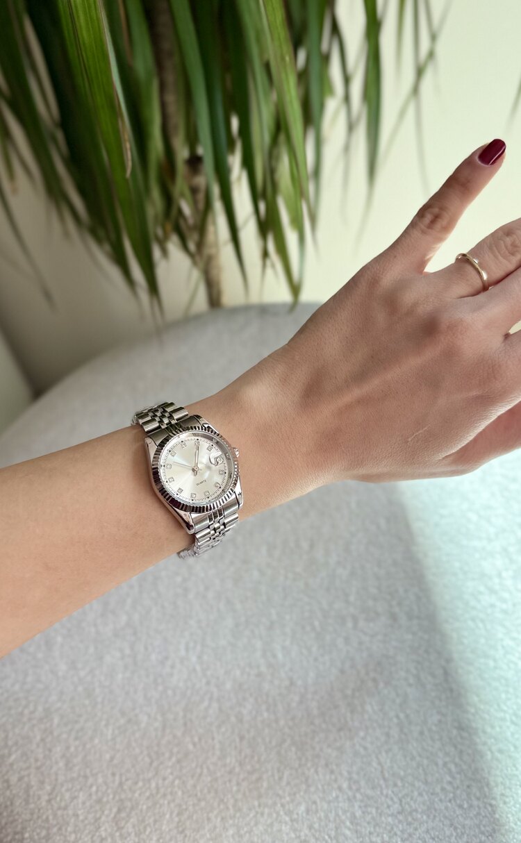 Beyaz kadran silver çelik unisex saat 