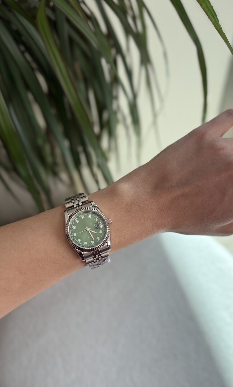 Yeşil kadran silver çelik unisex saat