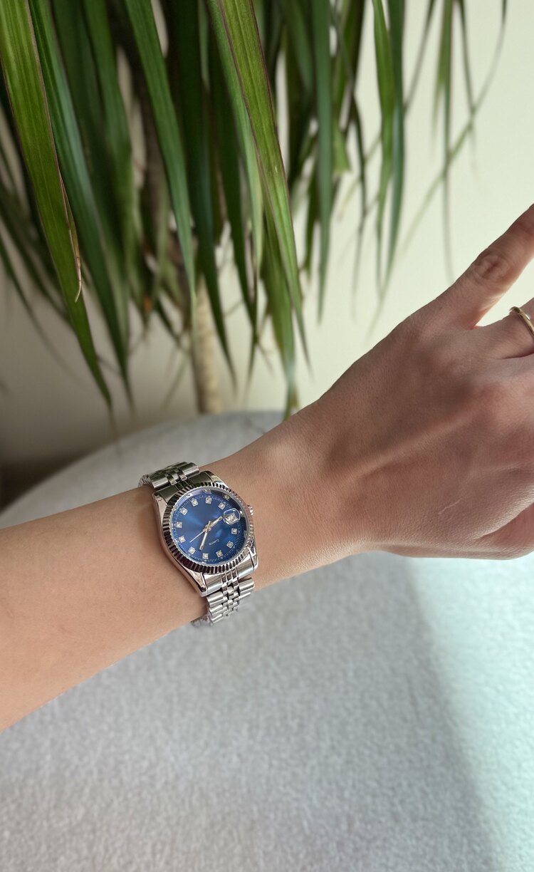 Lacivert kadran silver çelik unisex saat 