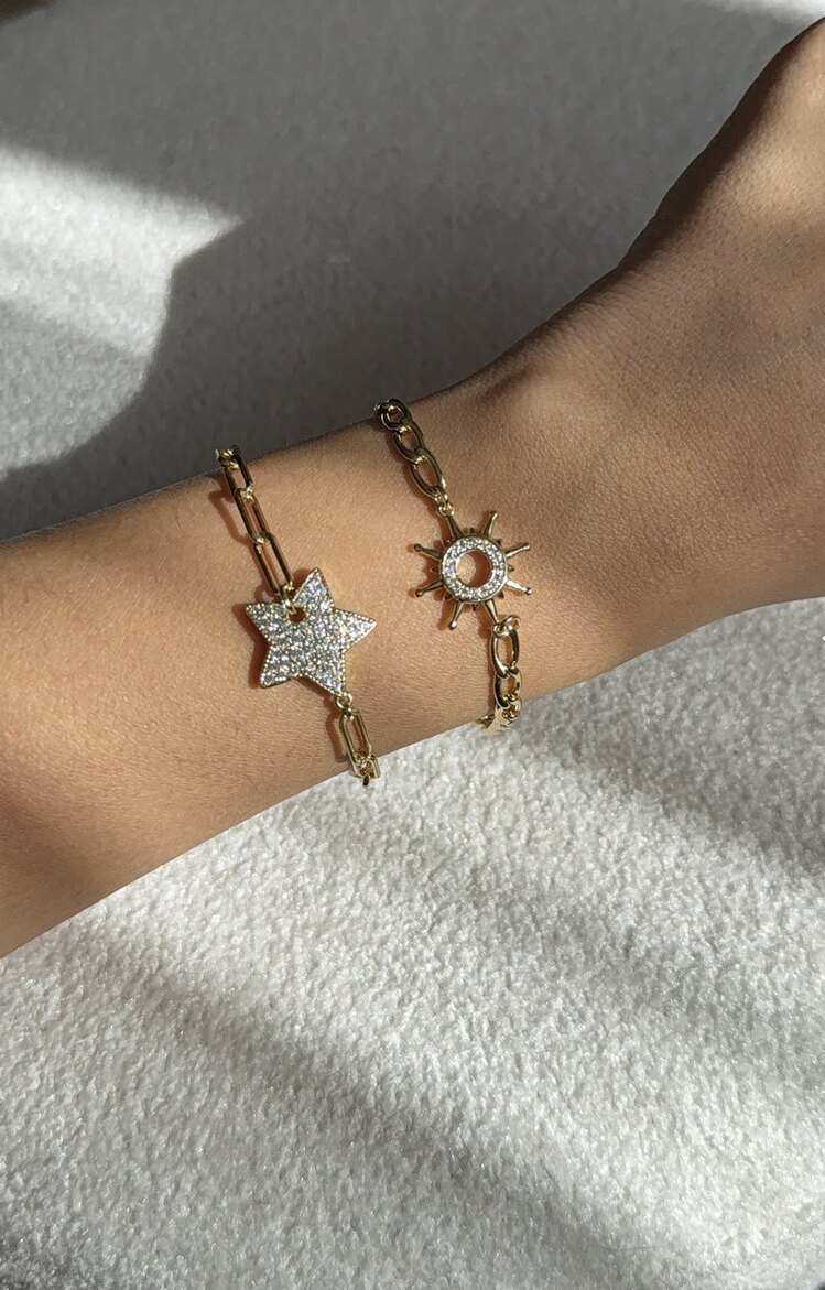 Vip 14k gold rengi büyük yıldız model zirkon taşlı bileklik