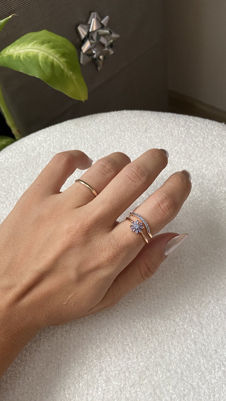 Vip mavi pembe zirkon taşlı çiçek model ayarlanabilir çelik yüzük