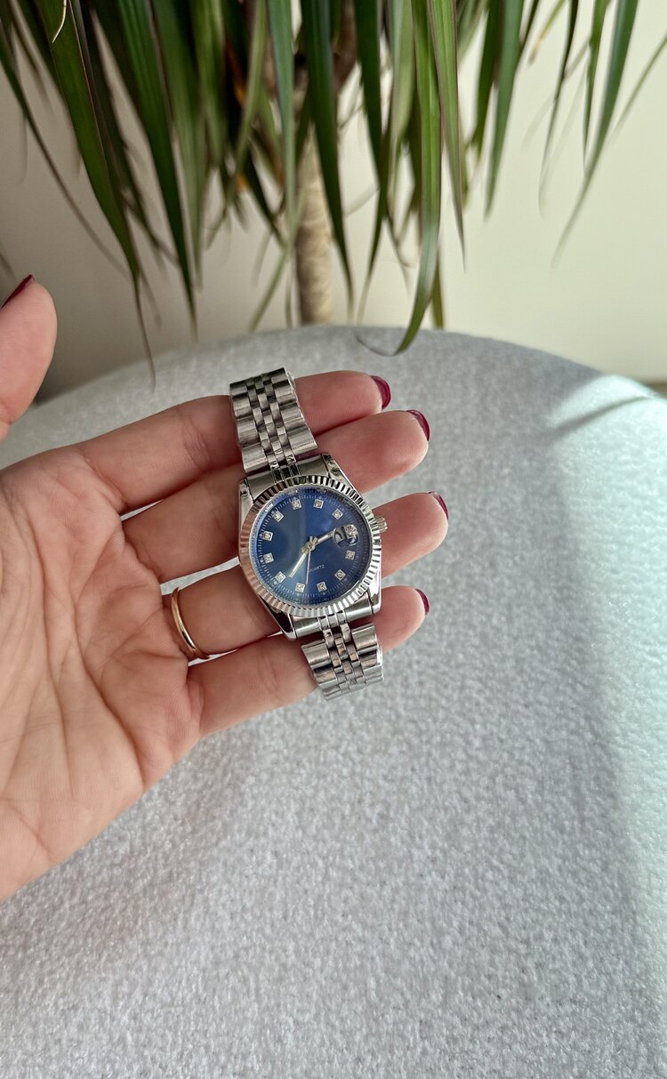 Lacivert kadran silver çelik unisex saat 