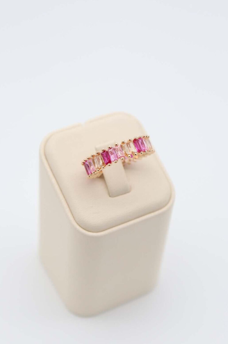 Pembe zirkon taşlı ayarlanabilir Pandora model yüzük
