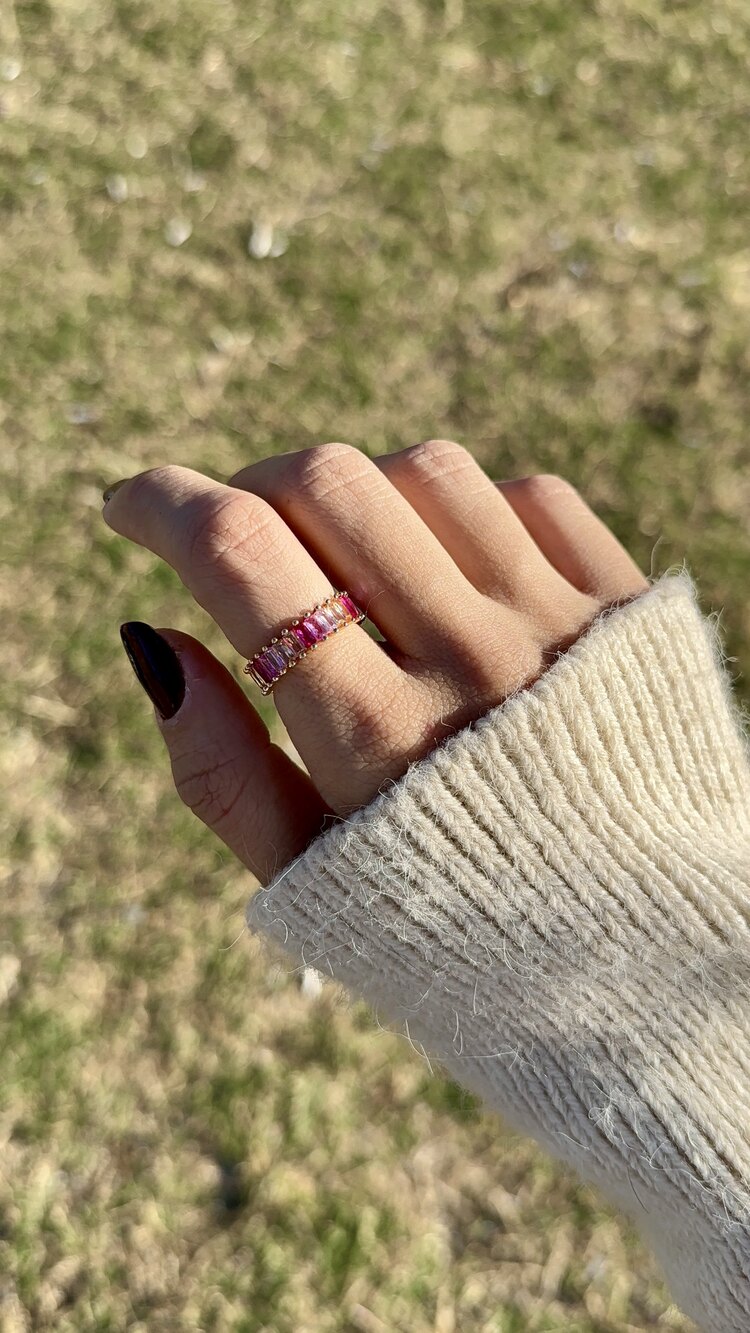 Pembe zirkon taşlı ayarlanabilir Pandora model yüzük