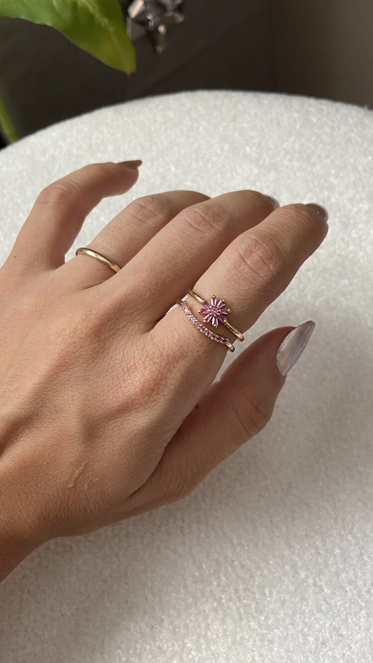 Vip mavi pembe zirkon taşlı çiçek model ayarlanabilir çelik yüzük