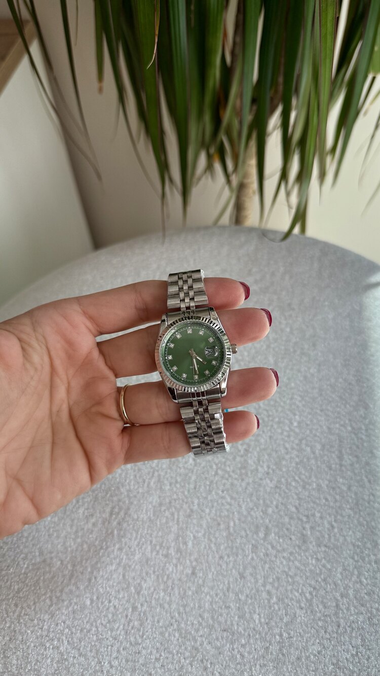 Yeşil kadran silver çelik unisex saat