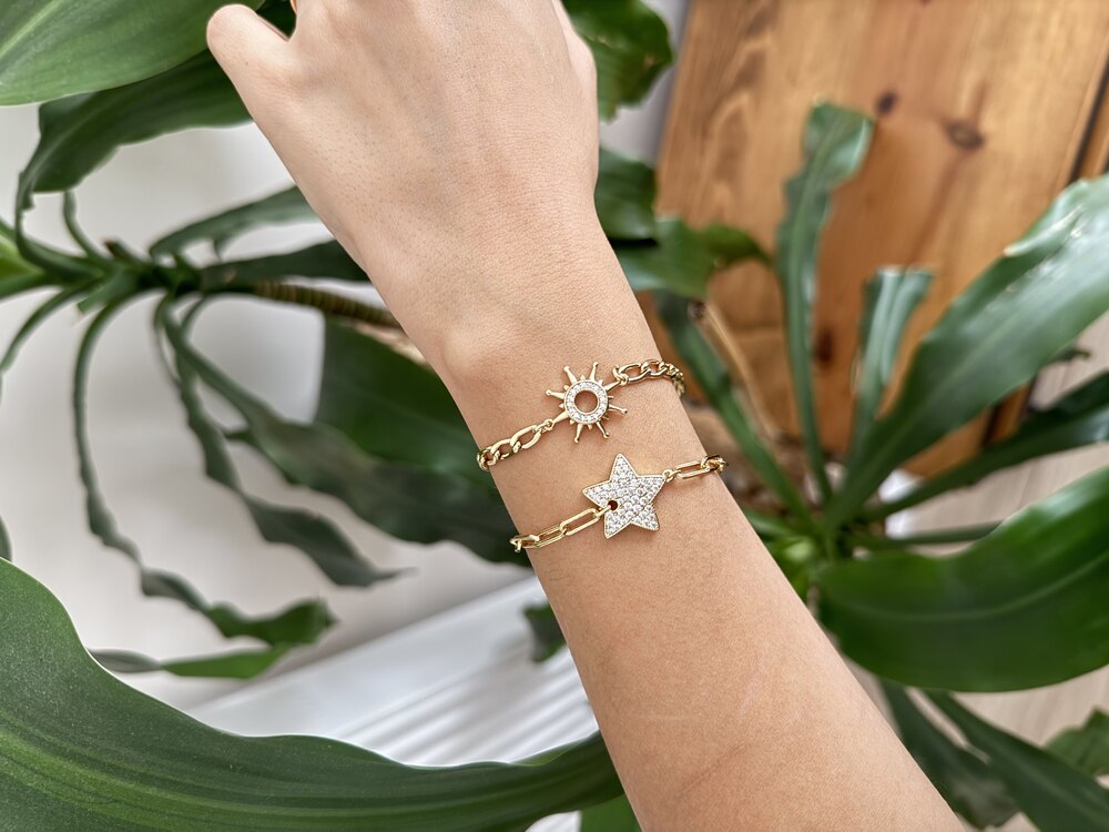 Vip 14k gold rengi büyük yıldız model zirkon taşlı bileklik