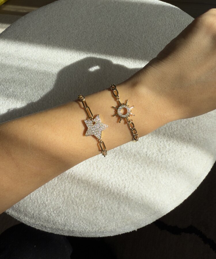 Vip 14k gold rengi büyük yıldız model zirkon taşlı bileklik