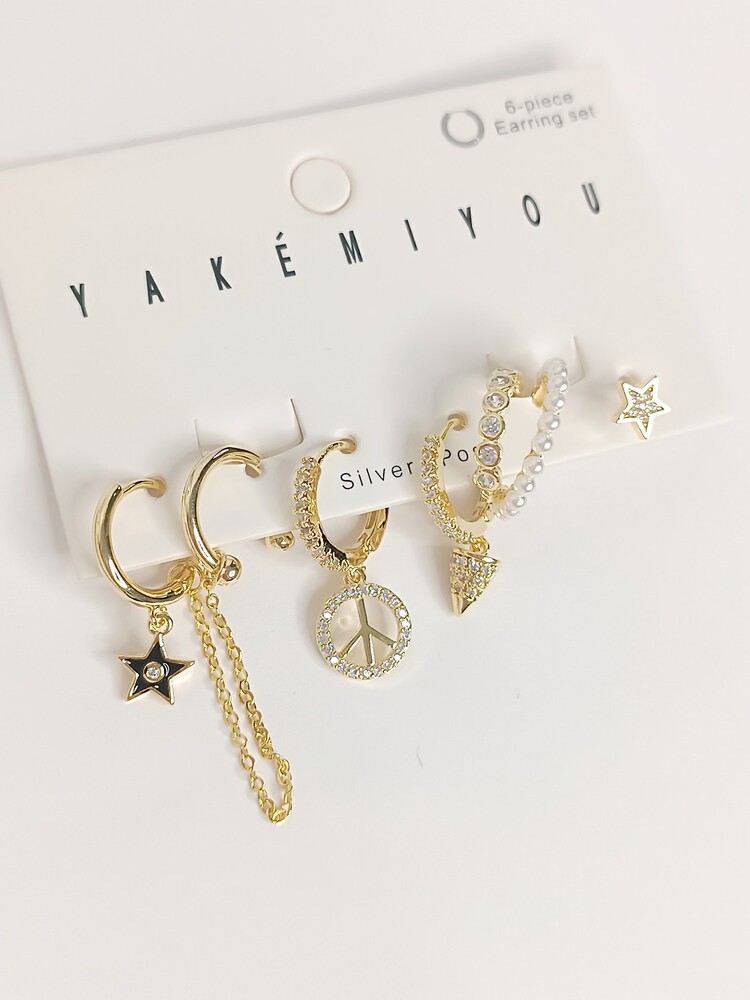 14 AYAR ALTIN KAPLAMA 6 lı set küpe 