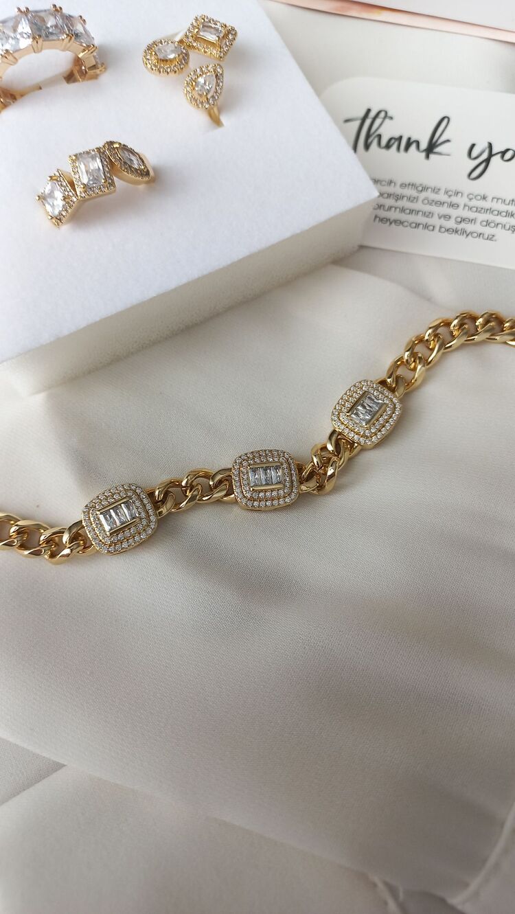 BAGET TAŞLI XUPİNG 14K GURMET BİLEKLİK