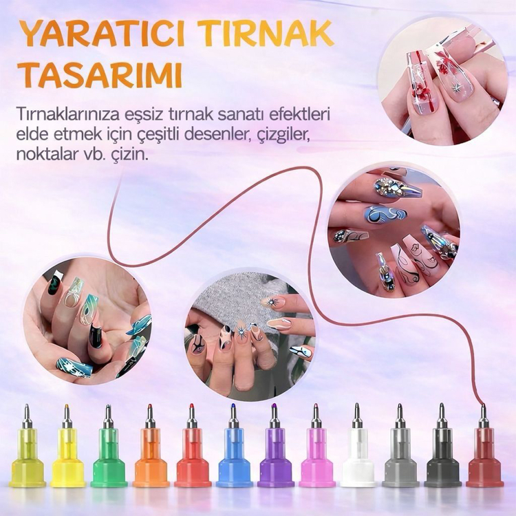 12’li Nail Art Kalemi Seti – İnce Uç
