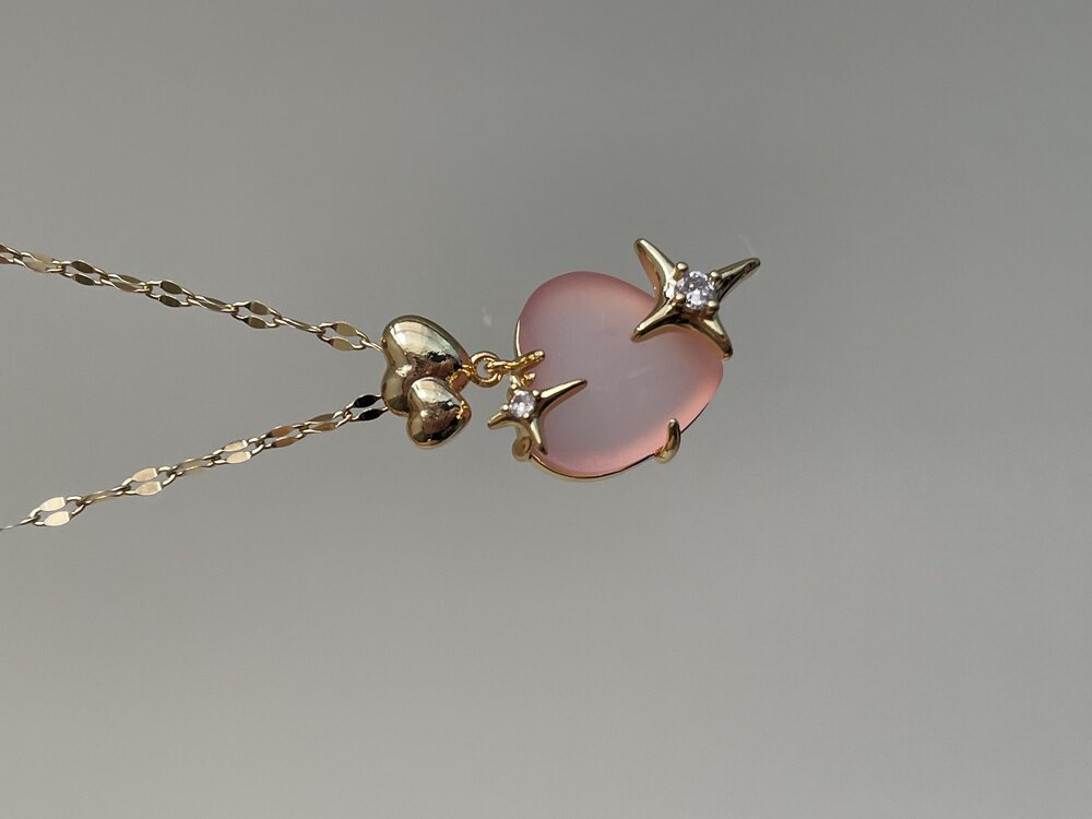 Gold pembe kalp çelik kolye