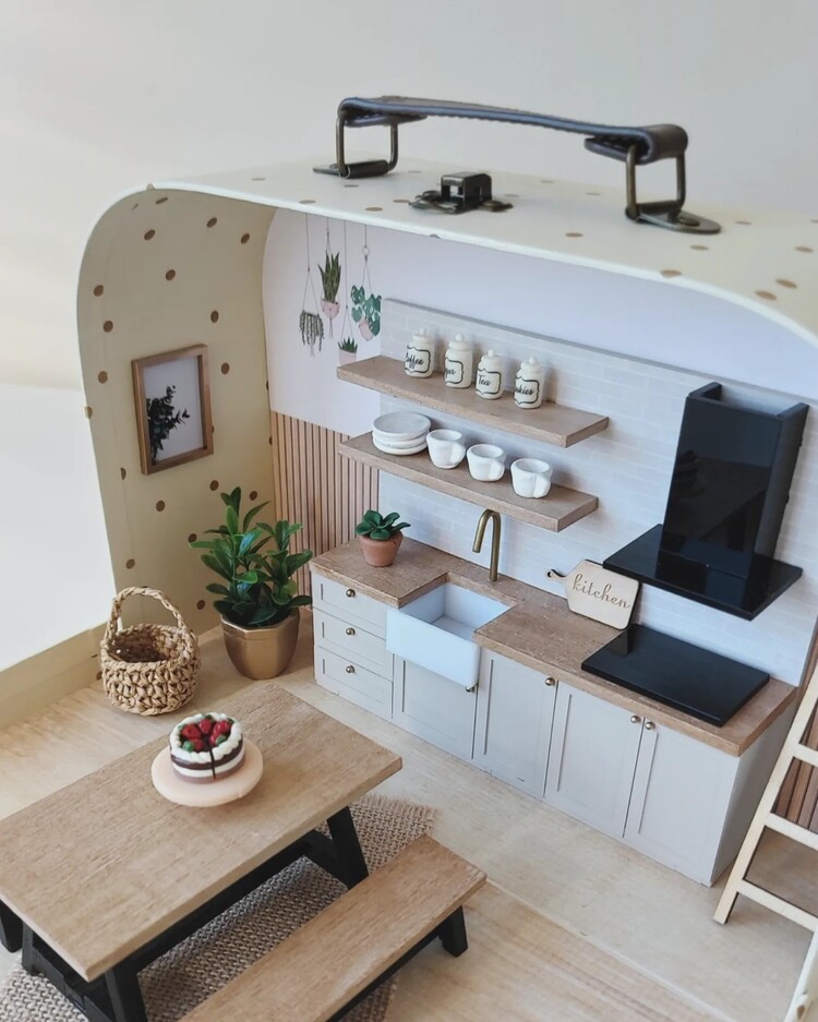 Minidom Travel Dollhouse Kitchen, Çantalı Taşınabilir Bebek Evi, Mutfak Konsept 2