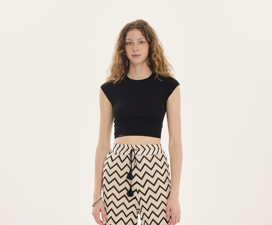 KİVA Baskılı Crop Top / Siyah