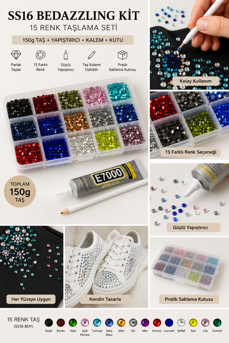 Bedazzling Kit 15 Renk Taşlama Seti