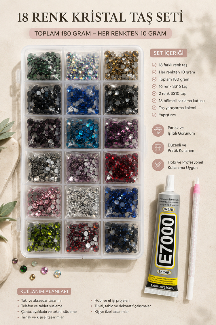 Bedazzling Kit 18 Renk Taşlama Seti