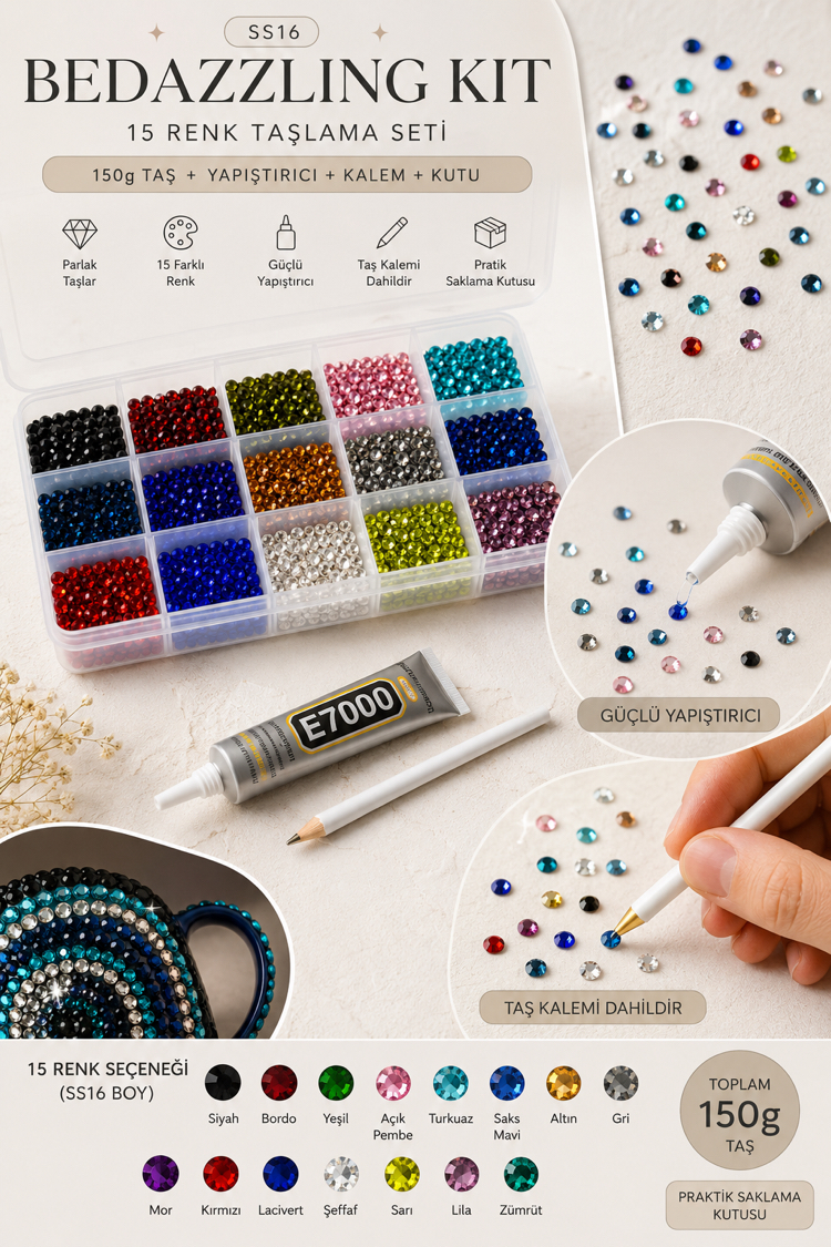 Bedazzling Kit 15 Renk Taşlama Seti