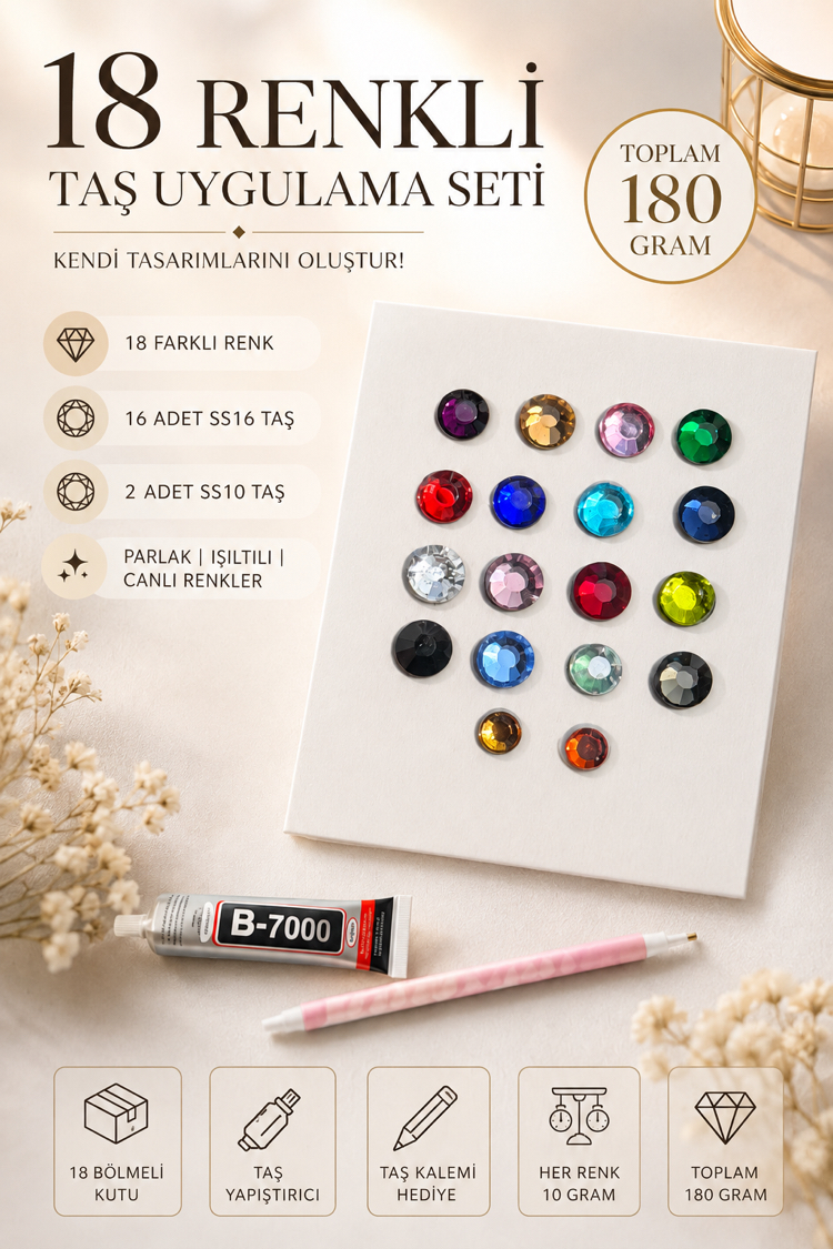 Bedazzling Kit 18 Renk Taşlama Seti