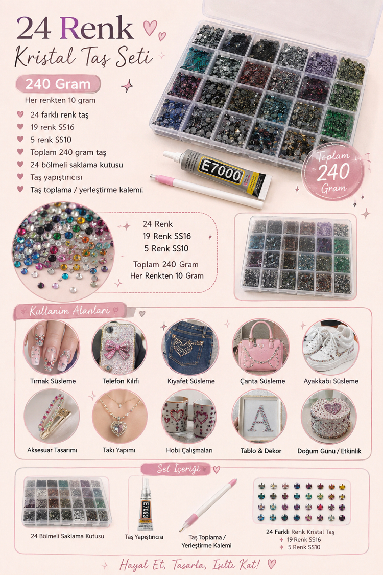 Bedazzling Kit 24 Renk Taşlama Seti