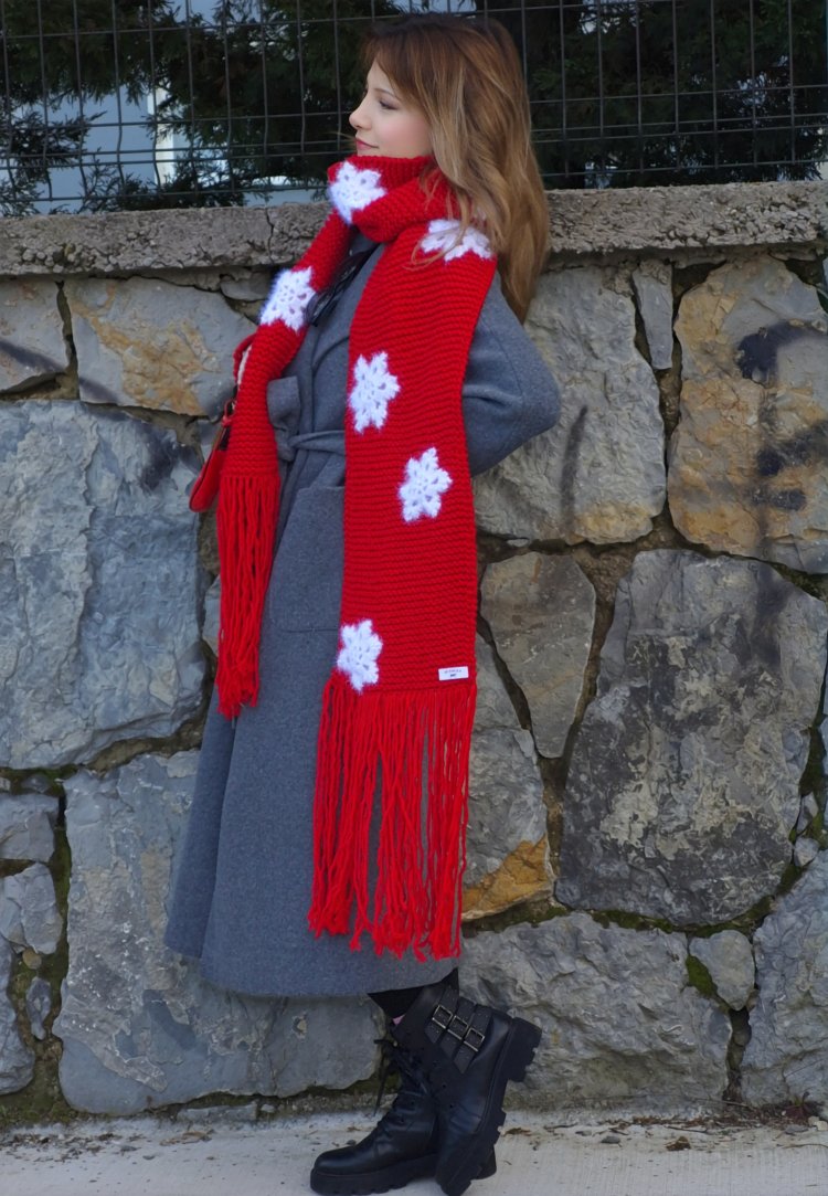 El Örgüsü Işıltılı Kar Taneli Oversize Atkı & Vintage Romantik Parmaksız Eldiven Takımı