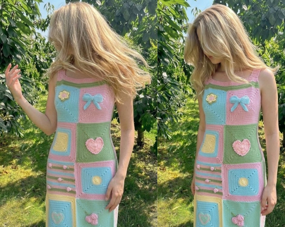 Masalsı Bir Yaz Rüyası: Pastel Tonlarda El Örgüsü Tığ İşi Koton Yaz Elbisesi