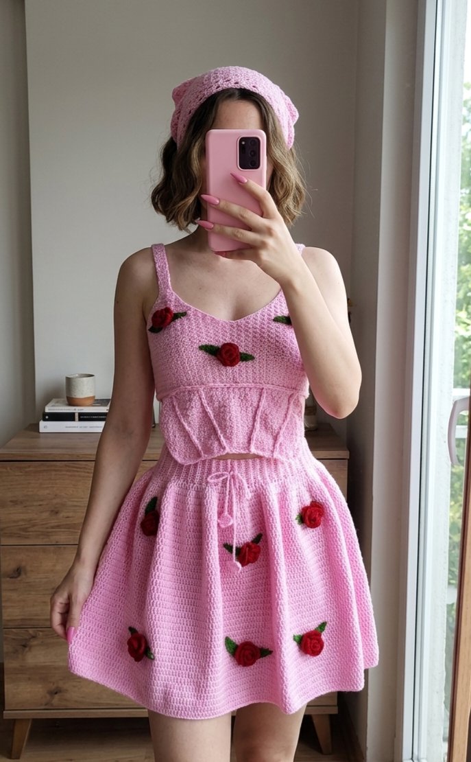Rosie Set | 3D Güllü Korse, Etek & Bandana Takım