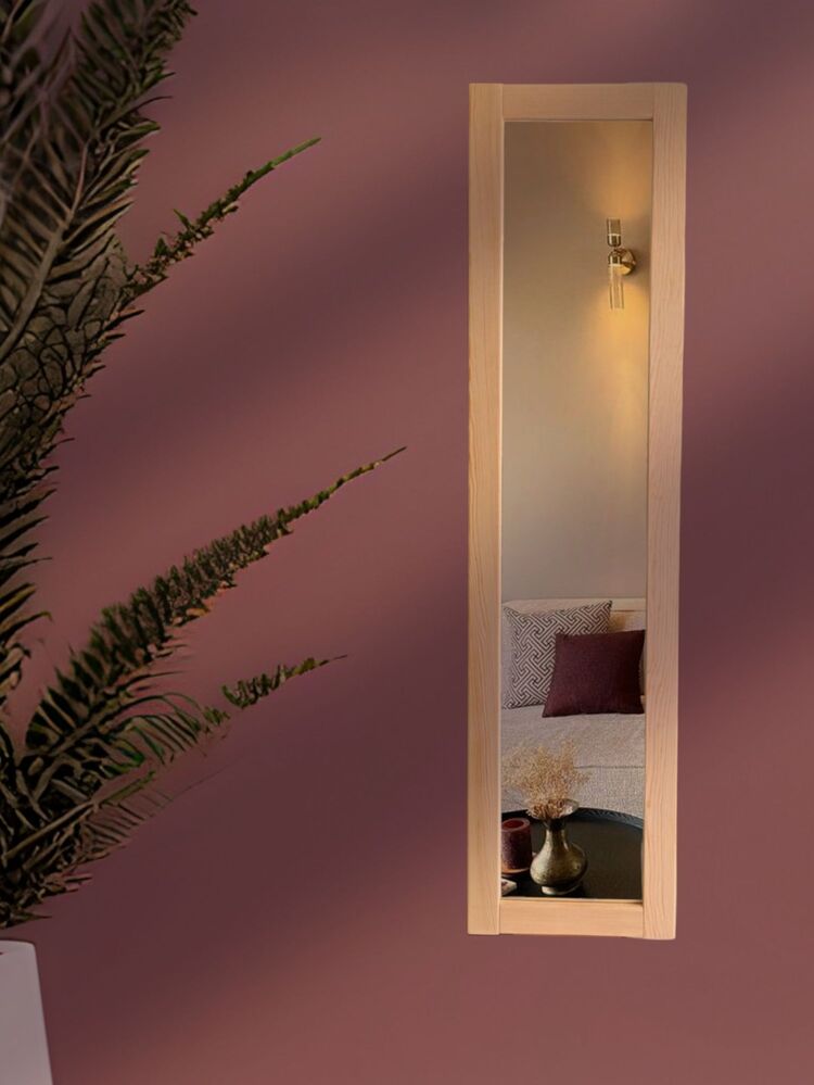 Ahşap Çerçeveli Dekoratif Doğal Duvar Dekor Ayna 95x23