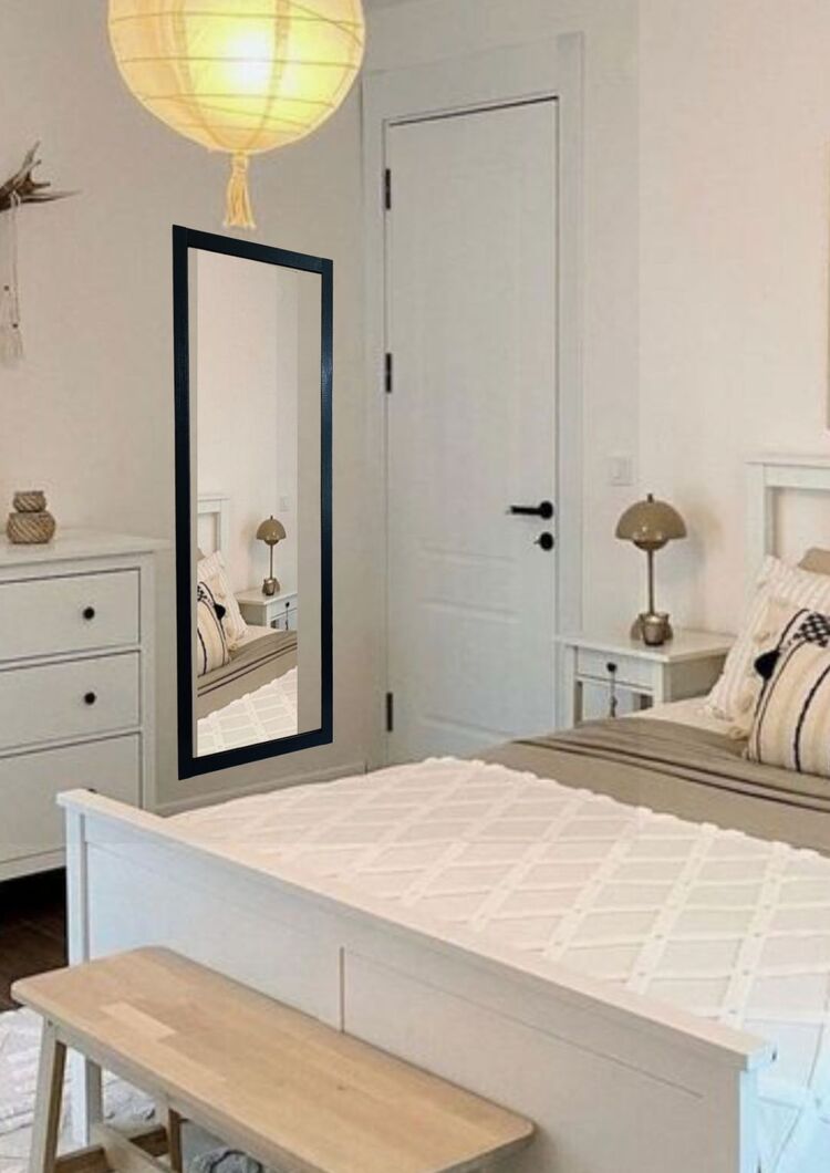 Siyah Ahşap Çerçeve Boy Ayna Hol Antre Room 130x45