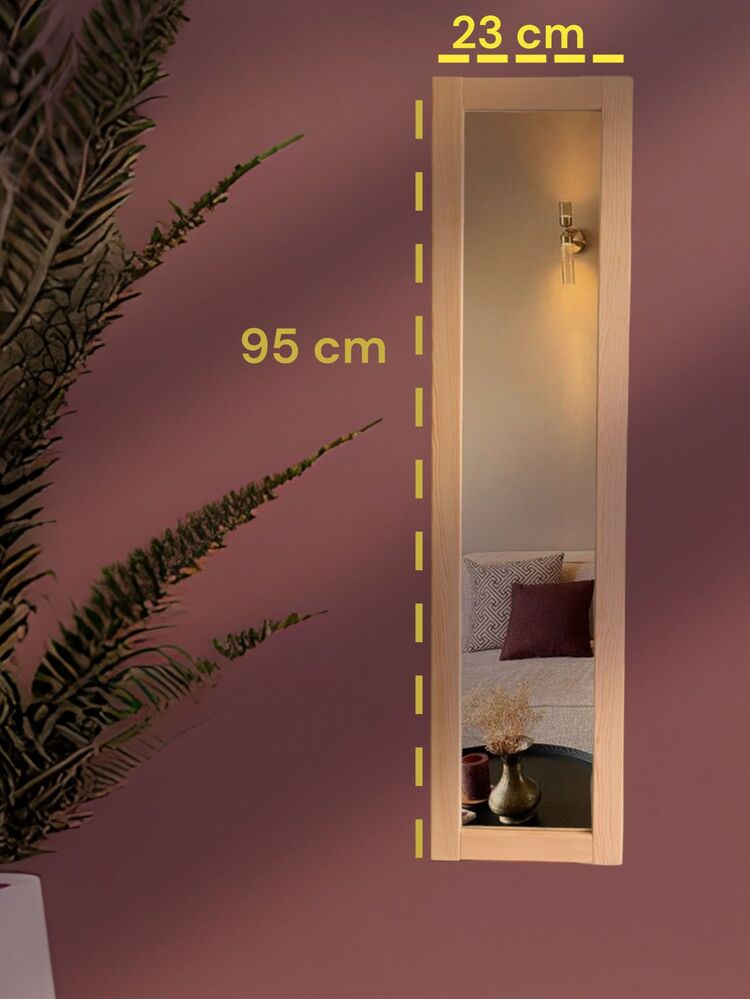 Ahşap Çerçeveli Dekoratif Doğal Duvar Dekor Ayna 95x23
